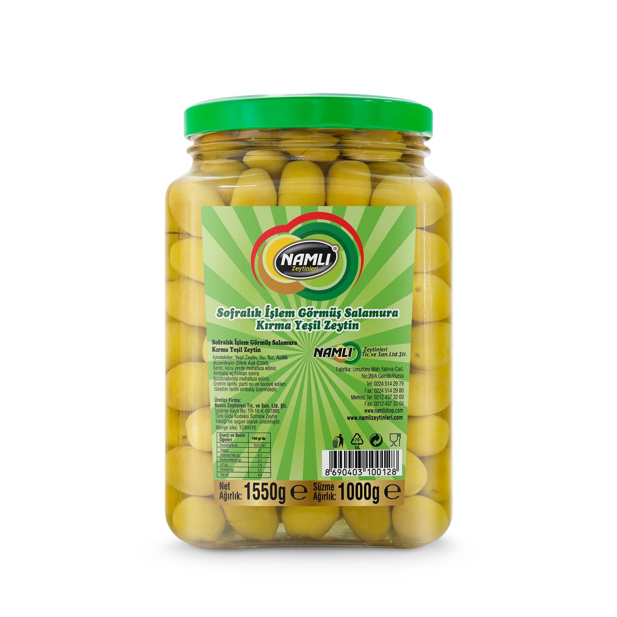 Namlı Zeytinleri Domat Kırma Yeşil Zeytin - 1 Kg