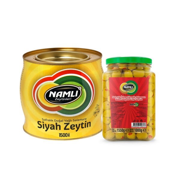 Sarı Fıçı Salamura Siyah Zeytin + Biber Dolgulu Yeşil Zeytin -1500 gr