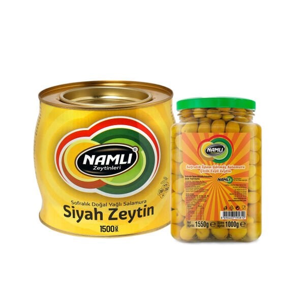 Sarı Fıçı Salamura Siyah Zeytin + Edremit Çizik Yeşil Zeytin -1500 gr