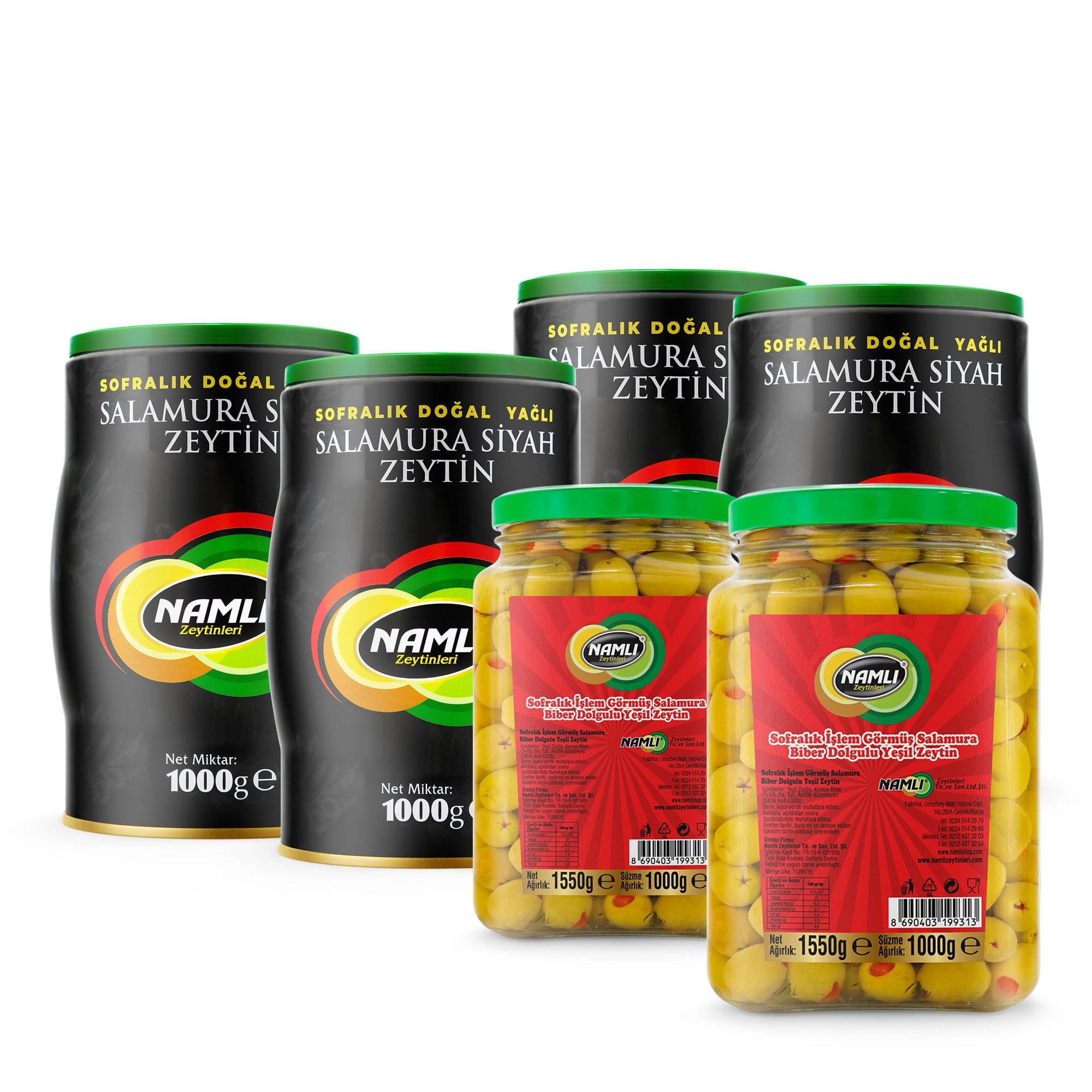 4x Özel Üretim Gemlik Siyah Zeytin - 1 Kg + 2 x Biber Dolgulu Yeşil Zeytin -1 Kg