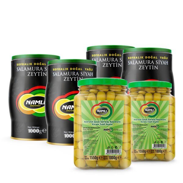 4x Özel Üretim Gemlik Siyah Zeytin - 1 Kg + 2 x Domat Kırma Yeşil Zeytin -1 Kg