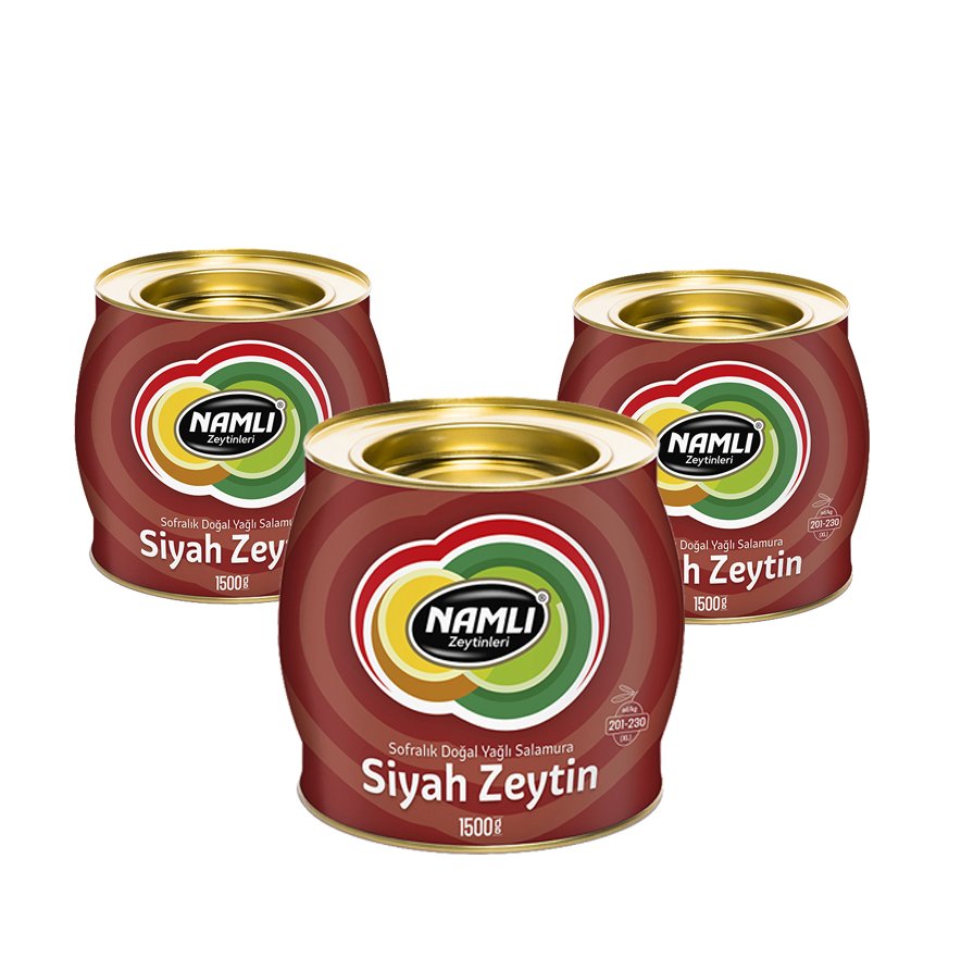 3 lü KIRMIZI FIÇI GEMLİK Salamura Siyah Zeytin 1500 gr